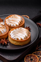 Lemon tart, meringue pie or fruit cream tart
