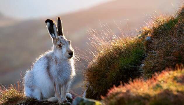 one mountain hare sitting on the ground
