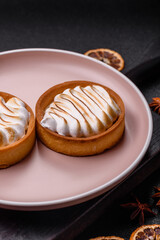Lemon tart, meringue pie or fruit cream tart