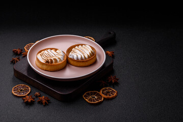 Lemon tart, meringue pie or fruit cream tart