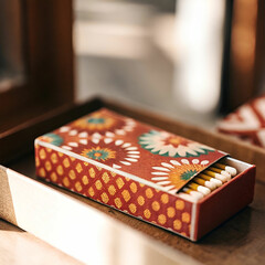 Fototapeta premium A beautiful, colorful matchbox on a white background.