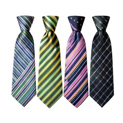A collection of four men's striped neckties in various colors and designs, isolated on a white background