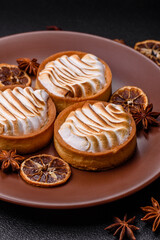 Lemon tart, meringue pie or fruit cream tart