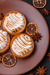 Lemon tart, meringue pie or fruit cream tart
