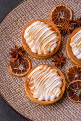 Lemon tart, meringue pie or fruit cream tart