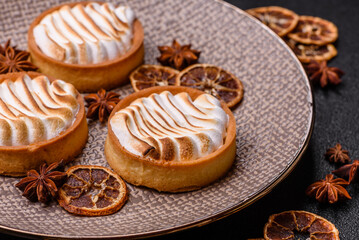 Lemon tart, meringue pie or fruit cream tart