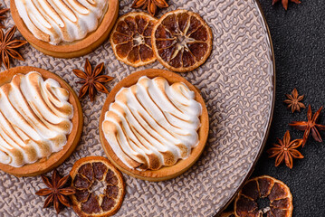 Lemon tart, meringue pie or fruit cream tart