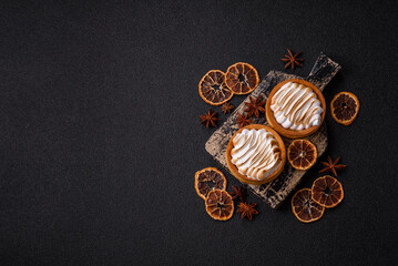 Lemon tart, meringue pie or fruit cream tart