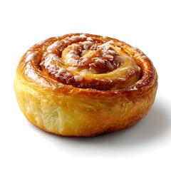 A freshly baked cinnamon roll isolated on a clean white background