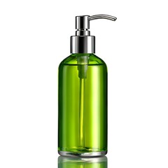 Fototapeta premium A purple lotion bottle with a silver pump dispenser, isolated on a clean white background