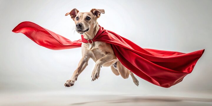 Super Dog Hero: Red Cape Canine Leaps into Action - Studio Shot