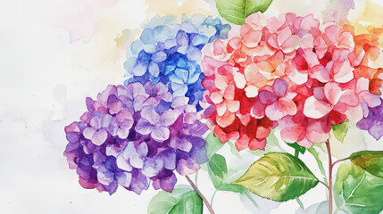 Fototapeta premium Elegant wedding invitation card background . Minimal hand painted watercolor Hydrangea flowers texture template background. Design for wedding, vip cover, poster, rsvp moderncard.Valentine's Day