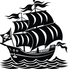 Fototapeta premium Pirate Ship Silhouette Vector | Vintage Sailing Vessel Design