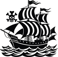 Pirate Ship Silhouette Vector | Vintage Sailing Vessel Design