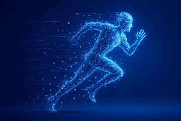 Digital Human Runner in Motion Made of Glowing Particles