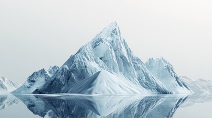 Obraz premium Iceberg mountain reflecting on water surface against a light background.
