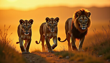 Majestic Lions at Sunset