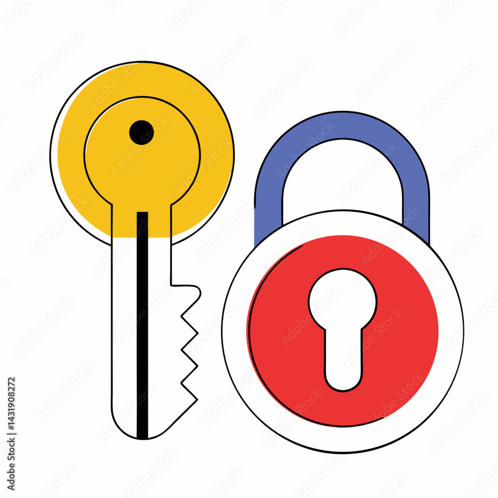 Poster the golden key unlocks a vibrant red heart, symbolizing access and security with bold outlines and f