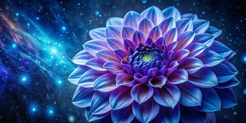 Surreal Dahlia Bloom: Blue Eyes, Dew Drops, Starry Night
