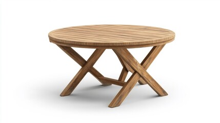 Wooden Round Table with Crisscross Legs. Generative AI