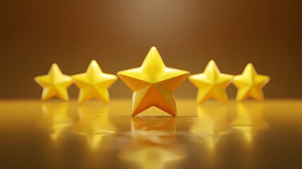 A collection of shining golden stars on a reflective surface, exuding warmth and success.