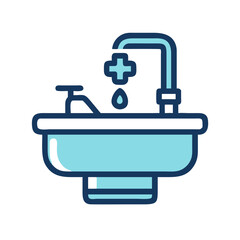 Stylized light blue sink with water drop icon