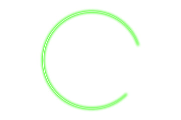 Green Neon Glowing Circular Frame with Open Gap on transparent background.