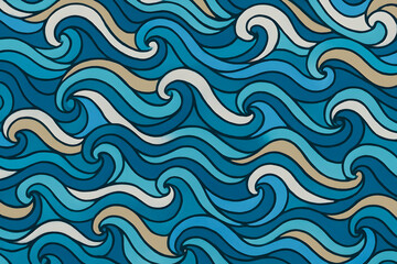 Stylized waves in vibrant blue colors.