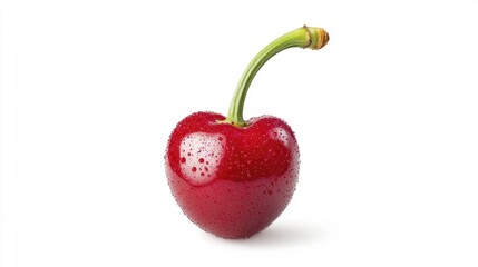 Fresh and juicy cherry on a white background with water droplets. Generative AI