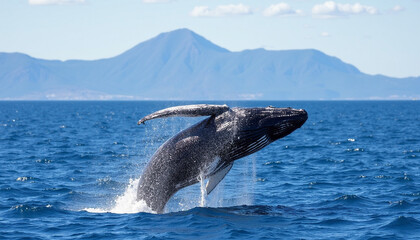 Fototapeta premium Majestic Whale Jumping in Scenic Ocean