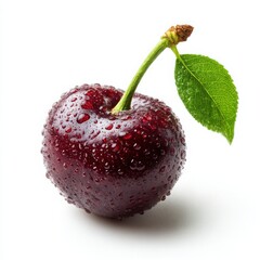 Fresh cherry with water droplets on white background