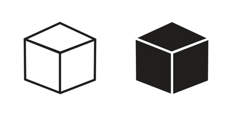 Cube icons. stroke line and black solid icons
