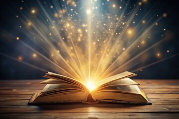 Surreal Open Book Radiating Light Beams - Knowledge Pursuit Concept