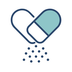 Pill icon with heart shape, medical treatment symbol