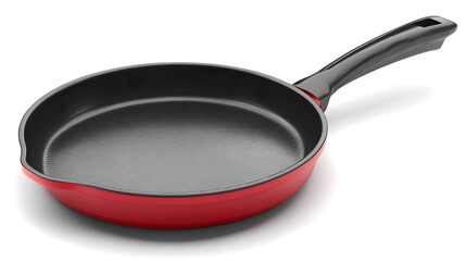 A vibrant red skillet with a black non-stick interior, perfect for cooking a variety of delicious meals.
