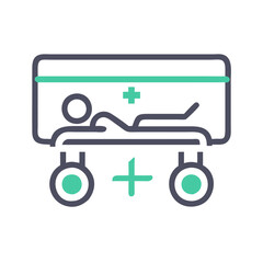 Medical stretcher icon with patient on black background