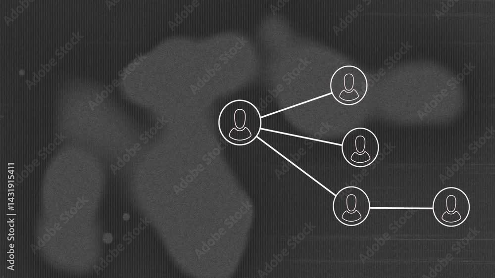 Poster displaying flat design user nodes connecting in hub?and?spoke network over abstract interface