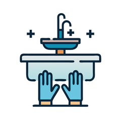 Hands in gloves cleaning a sink, vector illustration