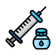 Syringe and medicine vial illustration on a black background