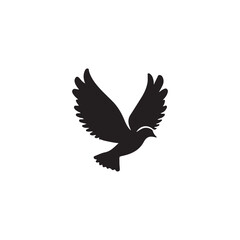 Fototapeta premium Silhouette of a soaring dove, symbolizing peace and freedom.A clean, simple silhouette of a dove in flight against a white background.