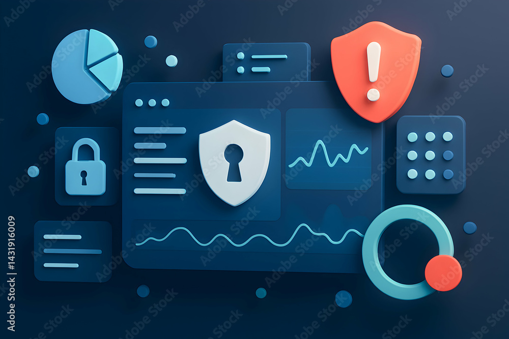 Poster cybersecurity iconography and data analysis.