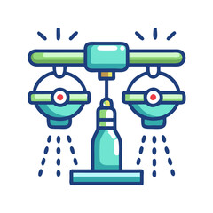 Automated bottling process machine icon on black background