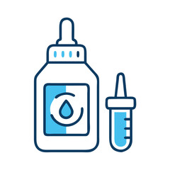 Glue bottle and dispenser, blue on black background