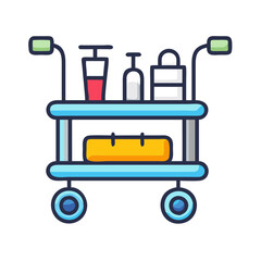 Cosmetic products on rolling cart icon, salon supplies