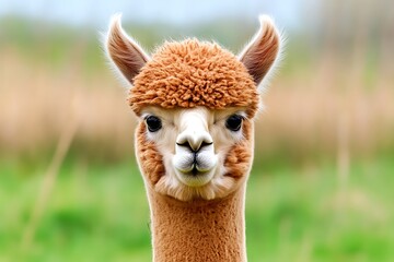 Obraz premium Adorable Alpaca Gazing Directly A Heartwarming Portrait of Natural Animal Beauty in