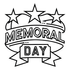 Outline Illustration Emblem With Stars and Ribbon Banner