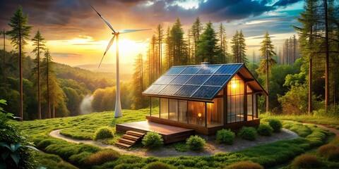 Sustainable Tiny House Blueprint: Off-Grid Nature Living Double Exposure