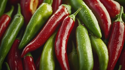 Fresh, vibrant red and green chili peppers