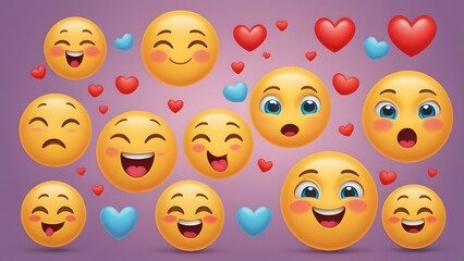 Naklejka premium Happy emojis showering love celebrating joy with hearts and smiles vibrant digital art