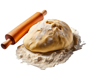 Dough, rolling pin, white background, isolated—a pristine visual of raw baking potential, evoking simplicity, culinary beginnings, and the quiet anticipation of homemade creations formed with care, te